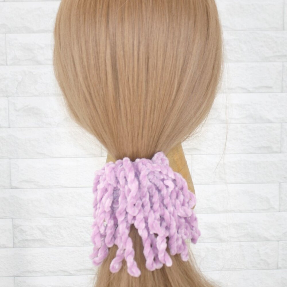 HAND CRAFTED Hair Scrunchie Crochet Chenille Velvet Spring Oversized Lilac - Picture 4 of 15